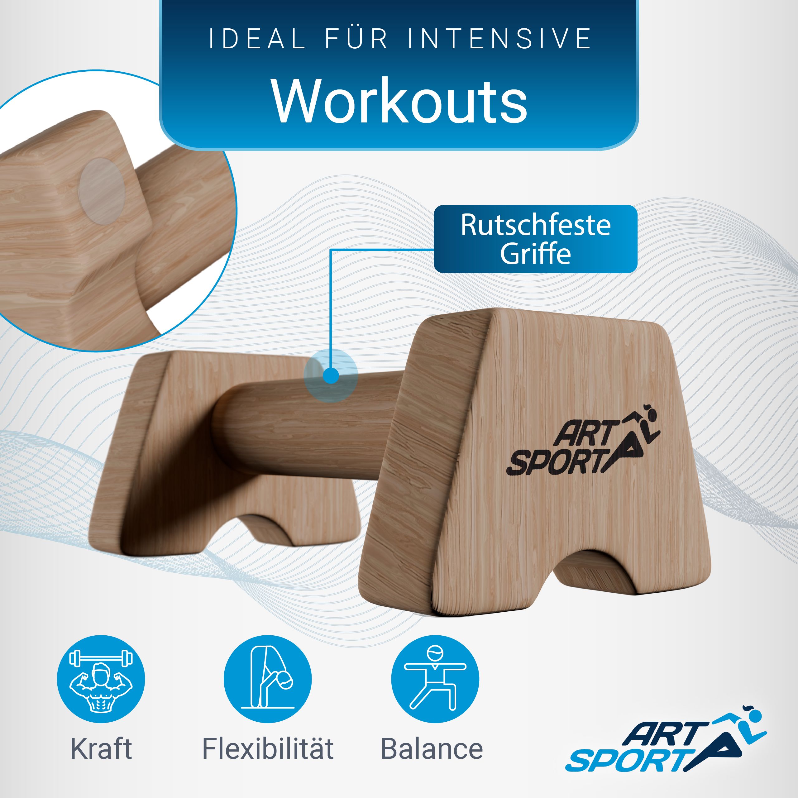 ArtSport Liegestützgriffe aus Holz M - Calisthenics, Parallettes, Liegestütz Barren, Indoor, Outdoor