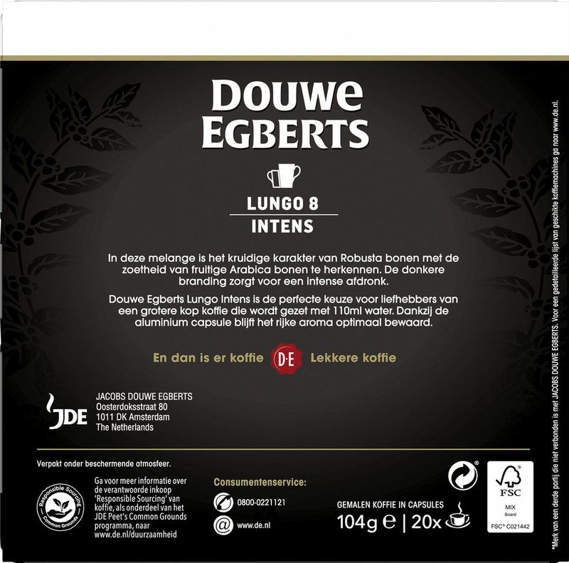 Douwe Egberts Lungo Intens Koffiecups - Intensiteit 8/12 - 10 x 20 capsules