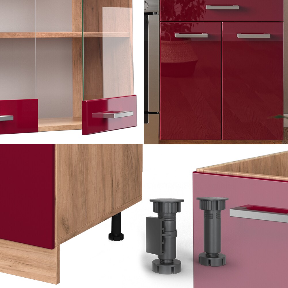 Vicco Küchenzeile Küchenblock Einbauküche R-Line 200 cm Front Bordeaux