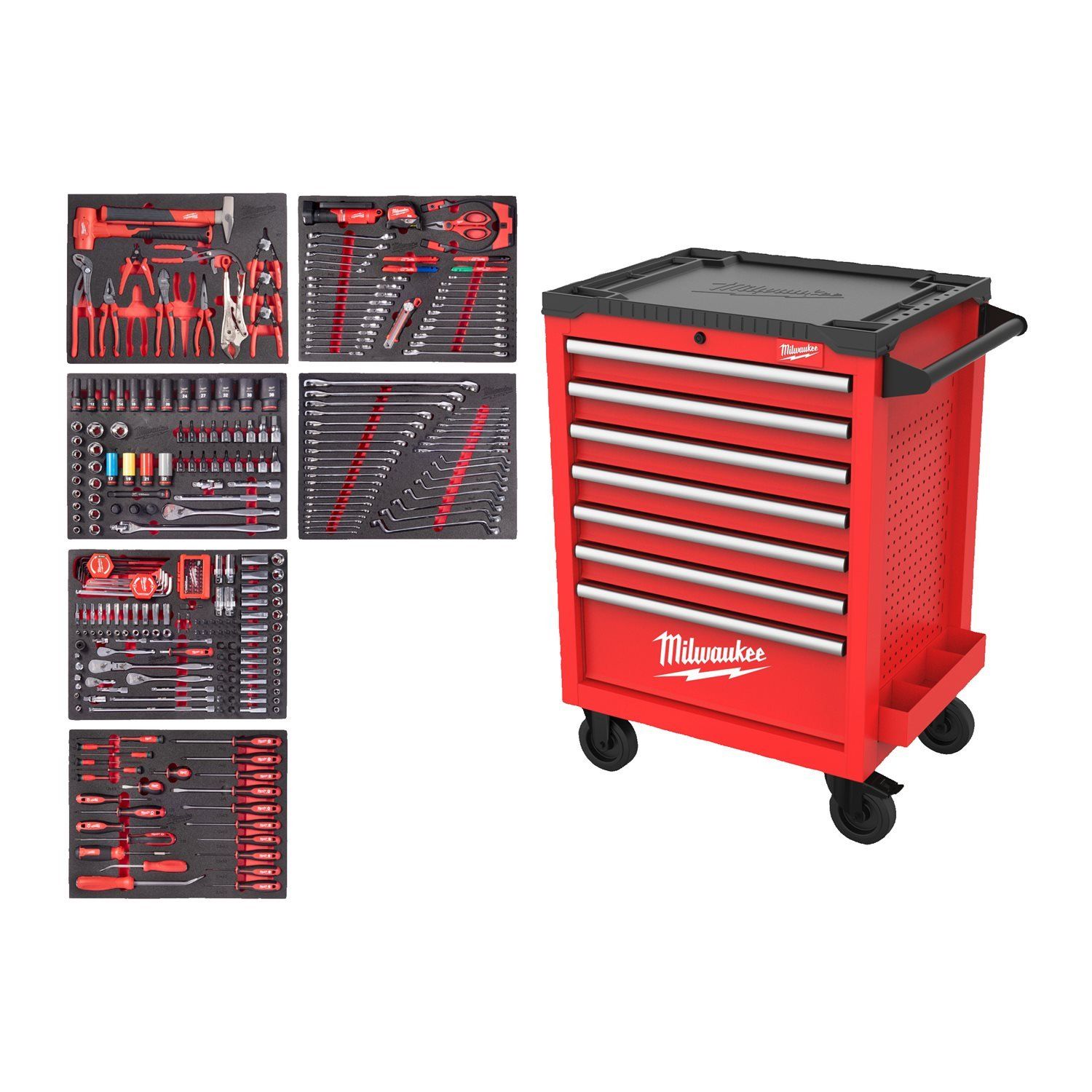 Milwaukee TOOLGUARD™ Gevulde stalen gereedschapswagen rood 69cm automotive 337-delig - 4932500754
