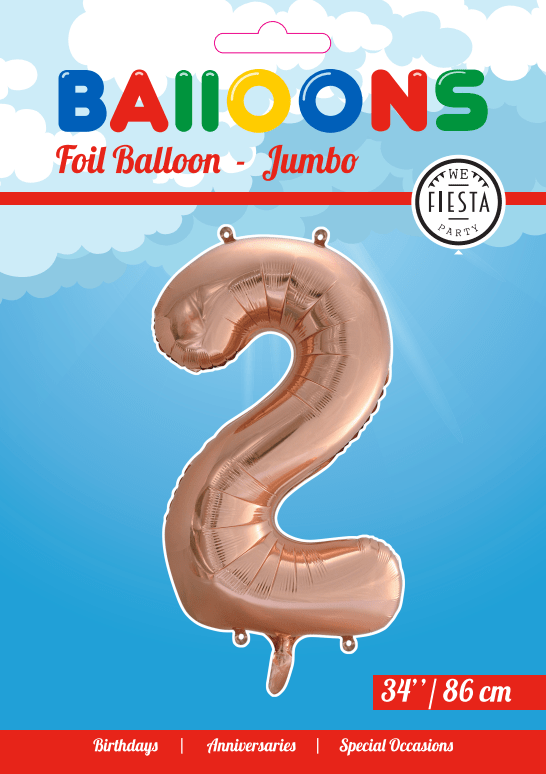 Folie Ballon Cijfer 2 Rose Goud XL 86cm leeg