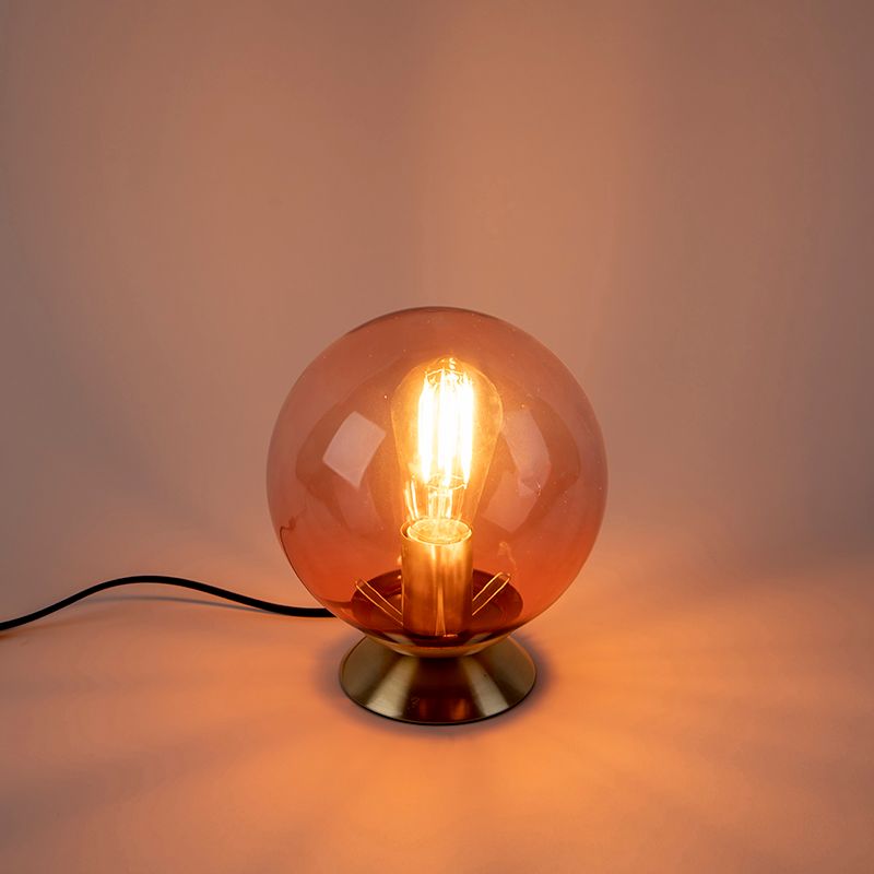 Art deco tafellamp messing met roze glas - Pallon