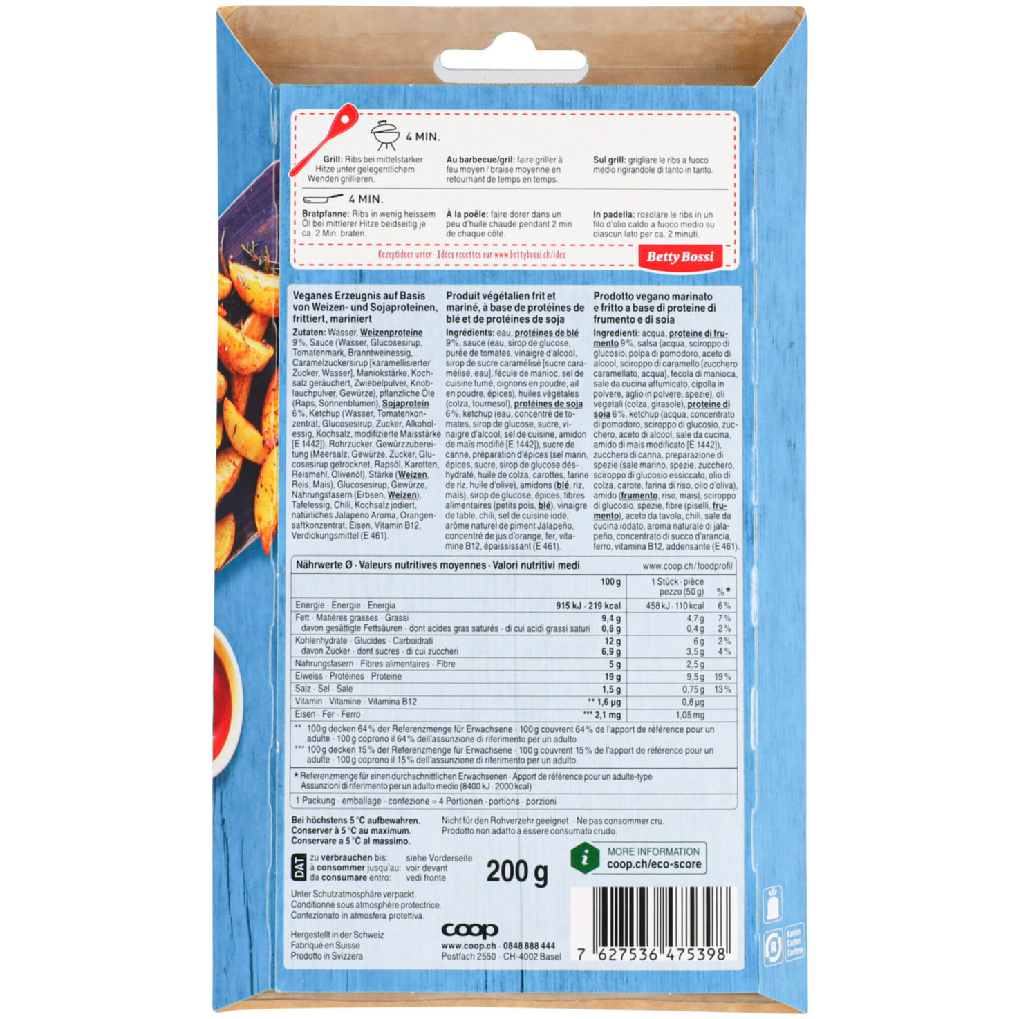 Betty Bossi Plant Kitchen vegane Alternative zu Spicy BBQ Ribs -