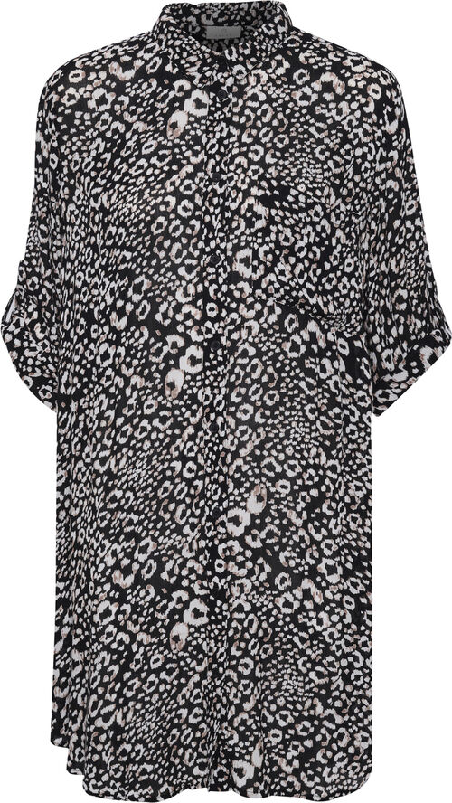 Kaffe KAmarita Amber Shirt Dress Black/chalk leo print