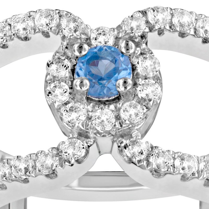 Bague en Argent 925 orné de 47 Cristaux Swarovski Zirconia Blancs et Bleu