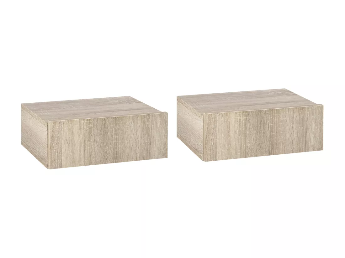 Lot de 2 tables de chevet murales - lot de 2 tables de nuit - tiroir coulissant, plateau - panneaux particules aspect chêne clair