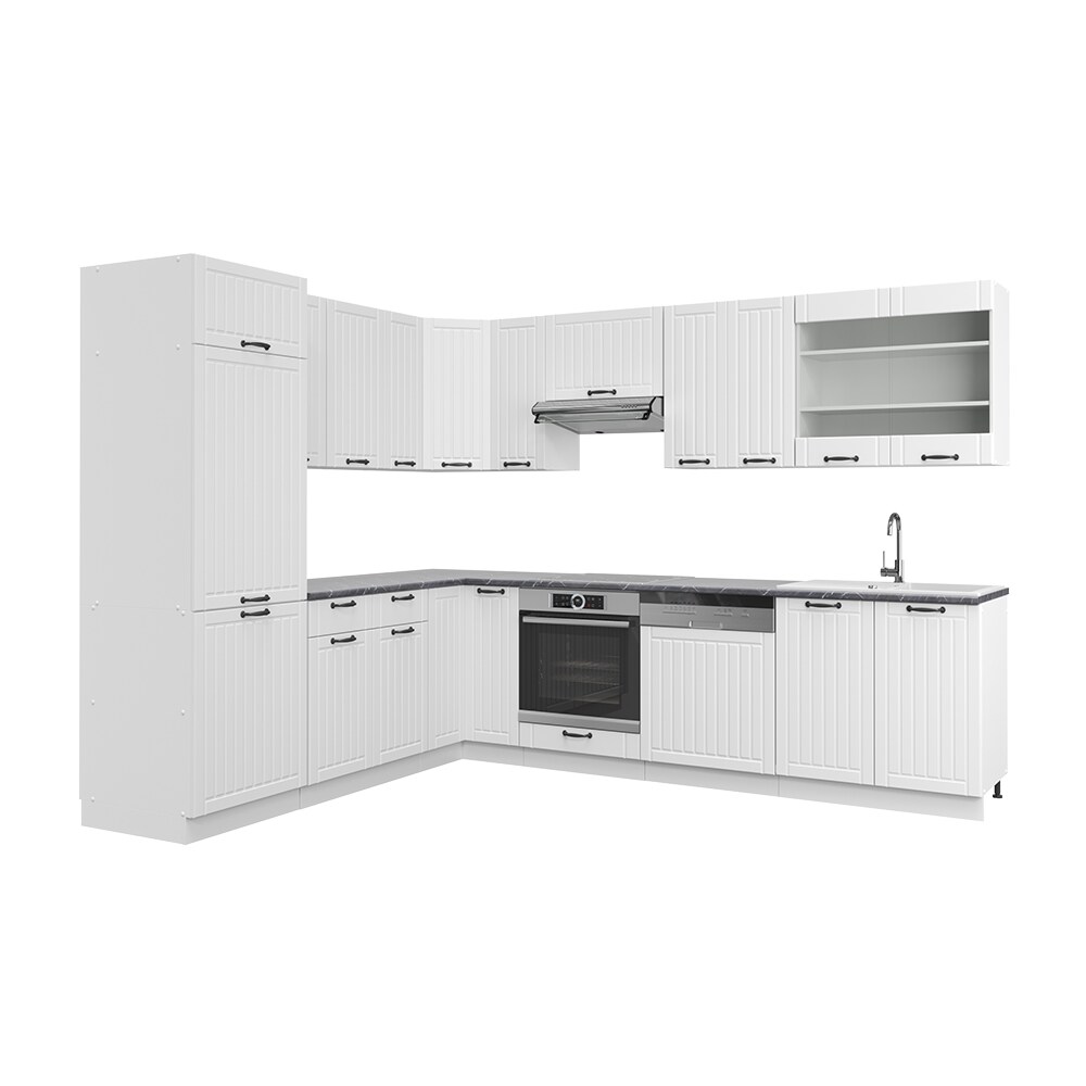 Vicco Küchenzeile Fame-Line Landhaus Eckküche Winkel Küche Einbau Weiß