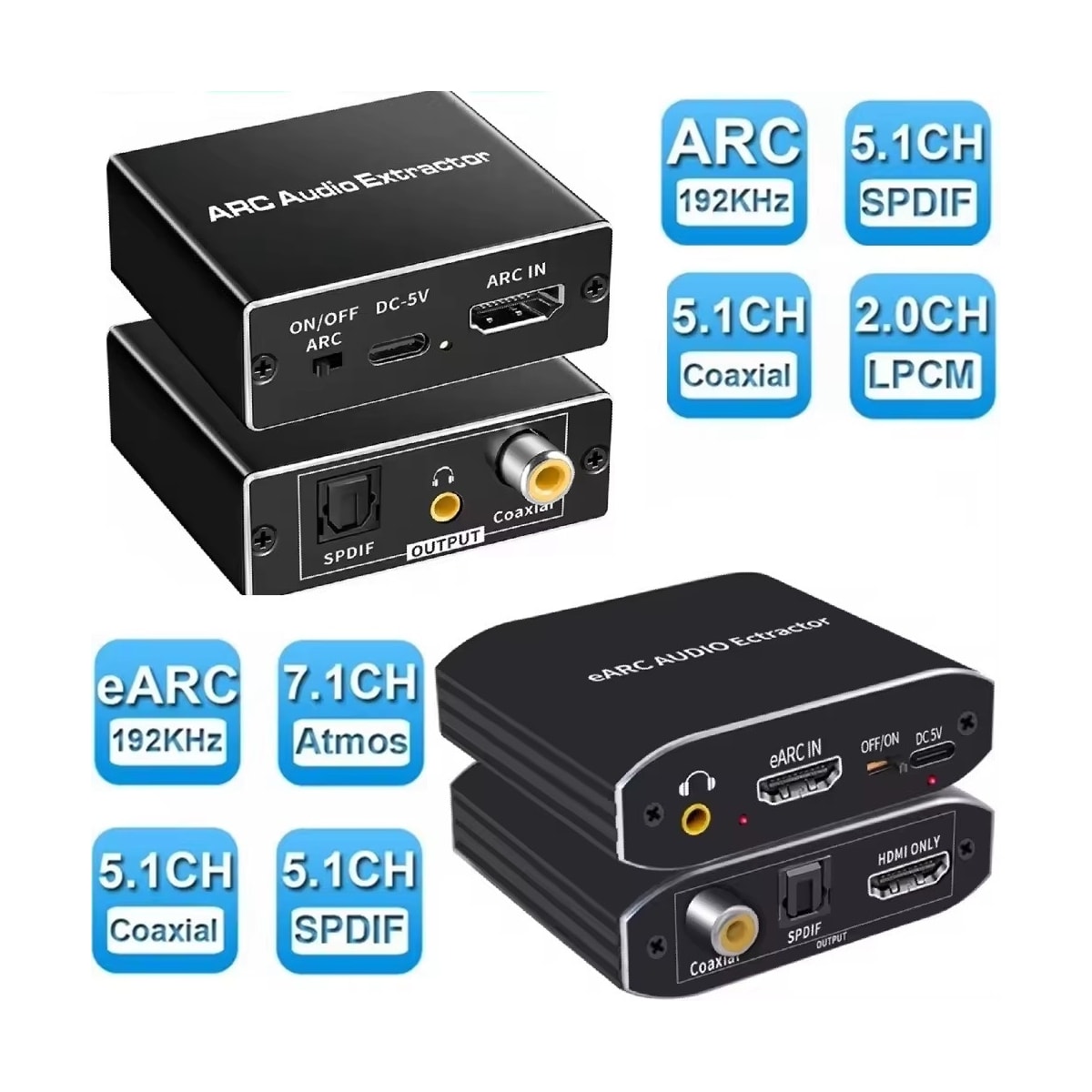 NÖRDIC 8K HDMI 2.1 eARC/ARC Extractor, HDMI eARC/ARC til HDMI 7.1CH Dolby Atmos, Koaksial, S/PDIF, AUX