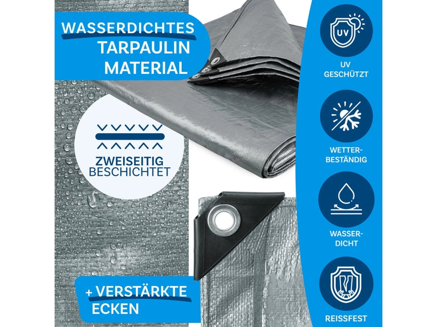 Waterdicht zeildoek met ogen, beschermhoes, 140 g/m², 1,5 x 6 m, zilver