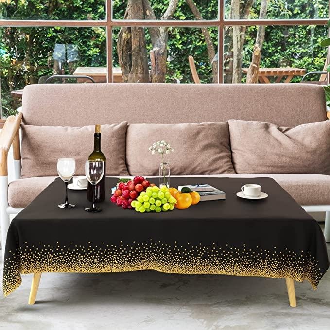 (270x135cm) Deko Tischdecke Party Dekoration Tisch Tuch Punkte Design - Schwarz / Gold