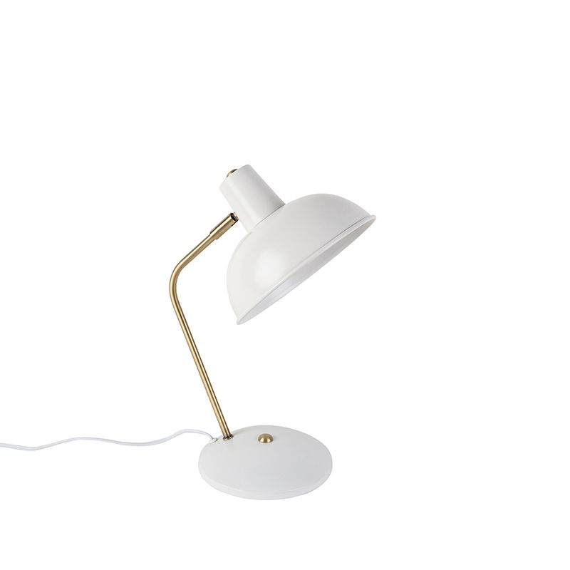 Retro tafellamp wit met brons 38cm - Milou