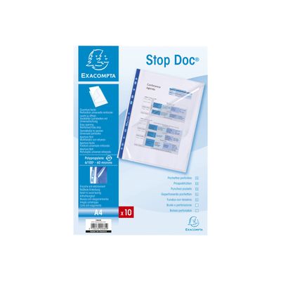 Exacompta Stop Doc - 10 Pochettes perforées ouverture en coin - A4 - incolore