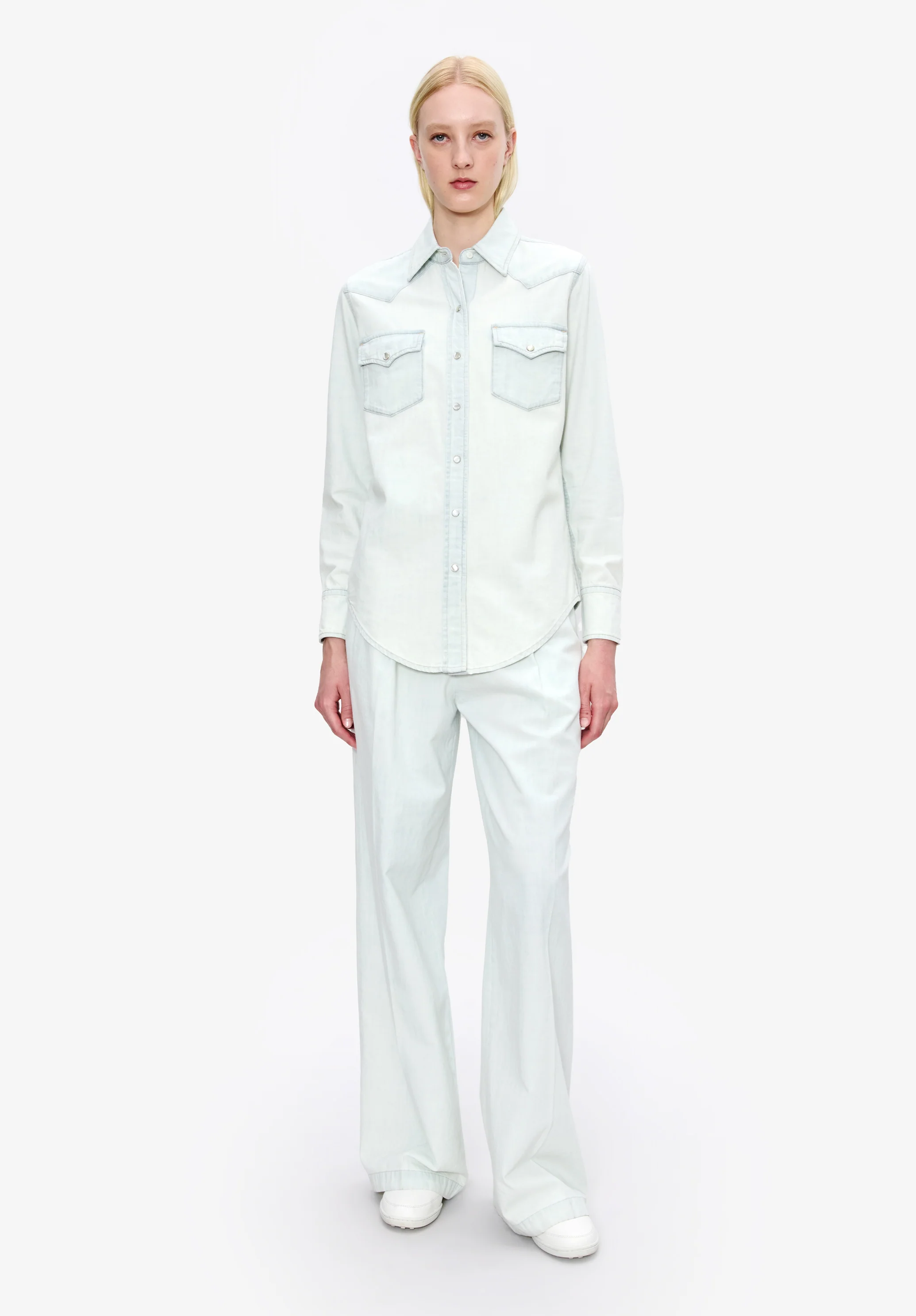 Chemise esprit western en denim bleached - Bleached out