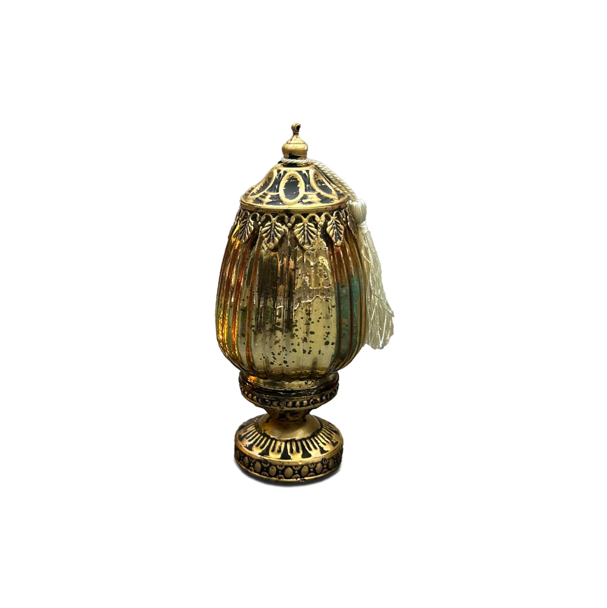Glas-Windlicht gold mit Troddel, H 19 cm, Ø 8,5 cm von fischer's lagerhaus