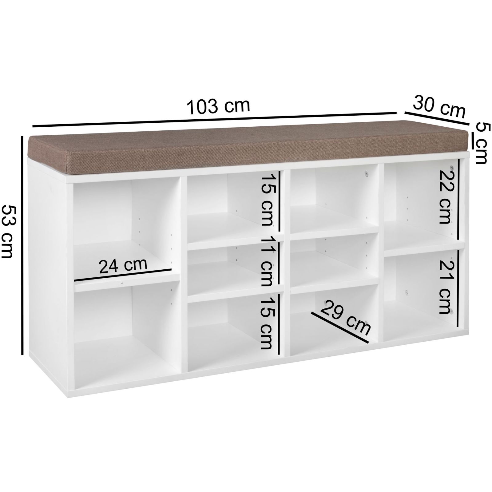 Schuhbank - weiß - mit Sitzauflage - 104 cm breit