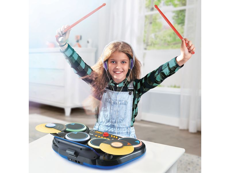 Vtech Musikspielzeug Kidi DJ Drums -FR- Elektronisches Schlagzeug mit coolen Leuchteffekten und realistischen Schlagzeuggeräuschen