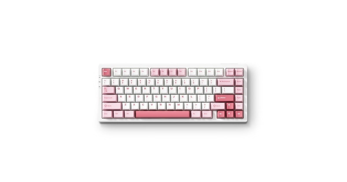 MCHOSEG75 Pro White Pink Matcha Latte V2 Tri-mode Gasket Structure Gaming Mechanical, gaming toetsenbord  (Wit/pink, US lay-out, Huano Matcha Latte V2, 75%, RGB, Hot swap, Double-Shot PBT, draadloos / Bluetooth / USB-C)