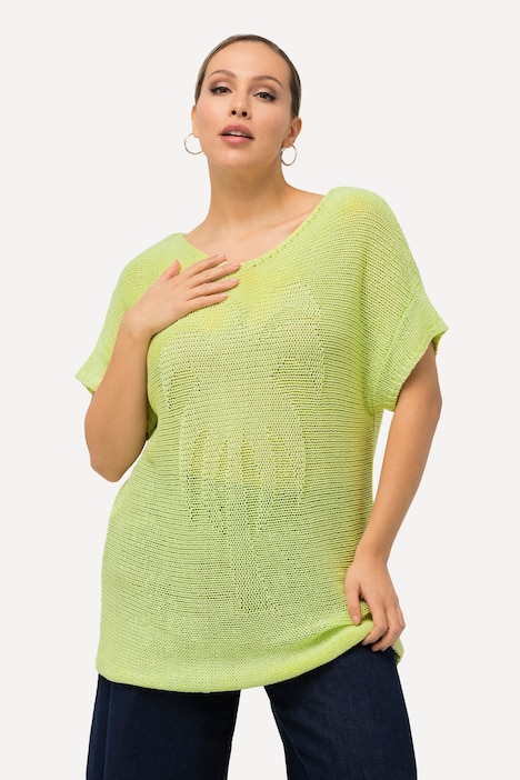 Pullover, Palmen, oversized, U-Boot-Ausschnitt, Halbarm