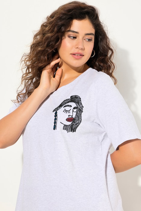 T-Shirt, Stickerei, Classic, V-Ausschnitt, Halbarm