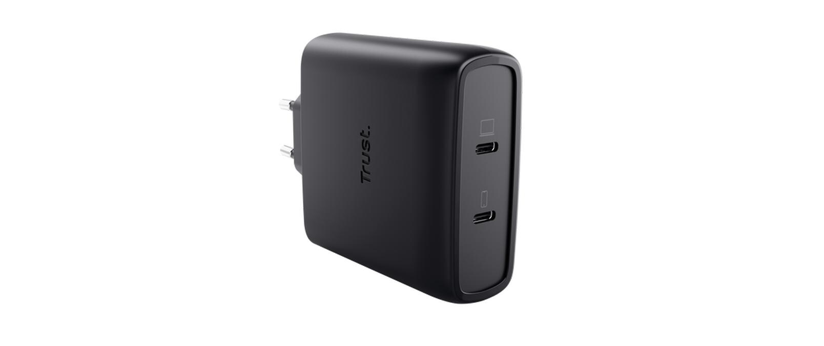 Maxo USB-C-GaN-Ladegerät 100 W mit 2 Anschlüssen SchwarzGaN-Technologie mit Dual-Port-Ausgang und bis zu 100 W Ladeleistung