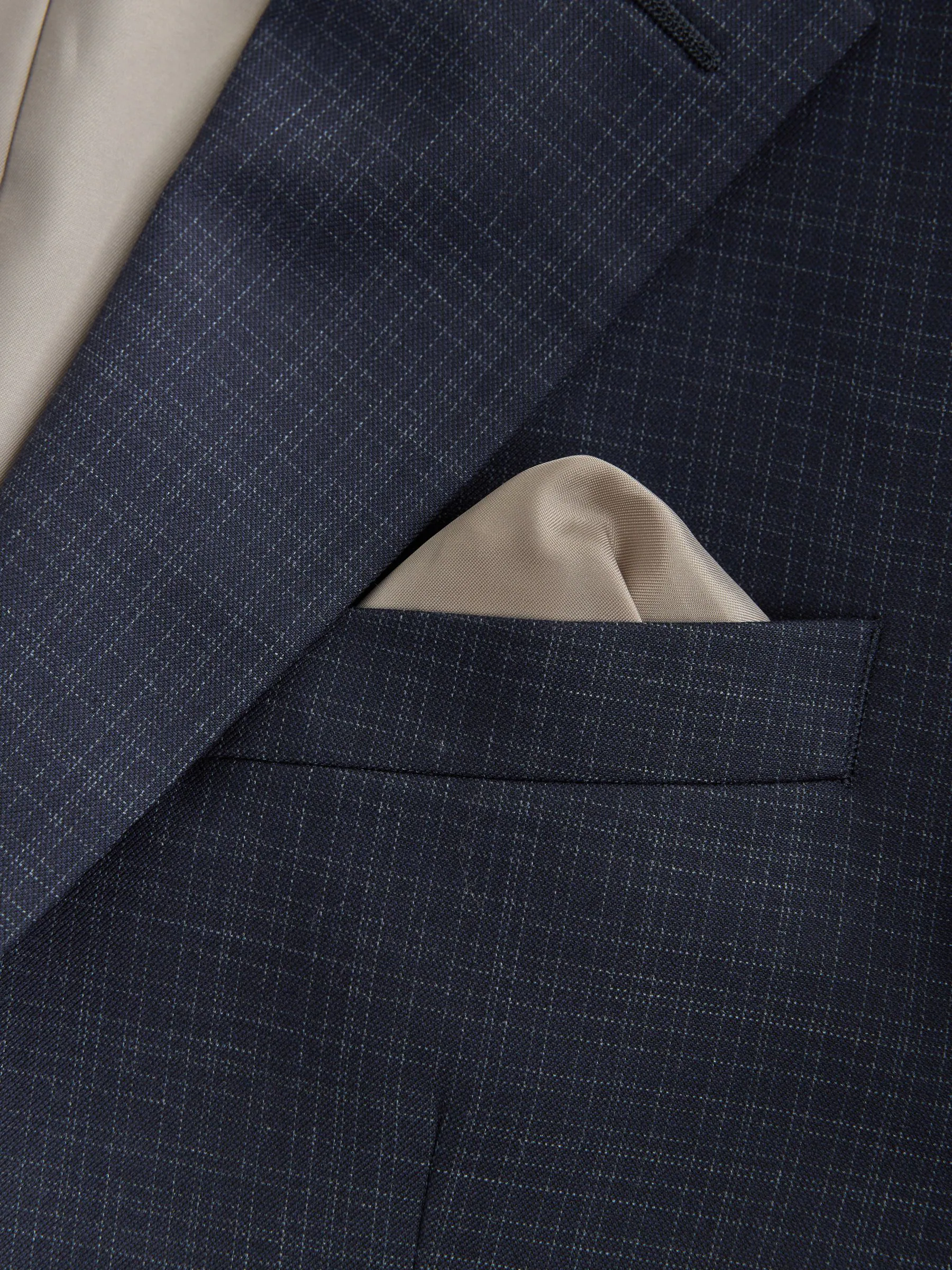 Marineblauw - Skinny Fit Check Texture Suit Jacket