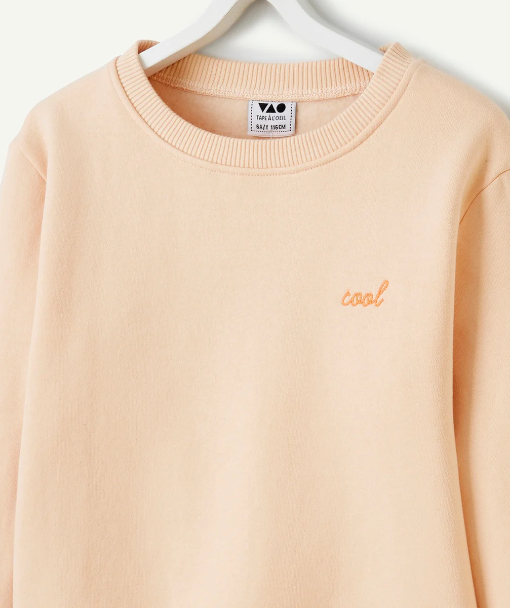 SWEAT MANCHES LONGUES GARÇON EN FIBRES RECYCLÉES ORANGE AVEC MESSAGE BRODÉ