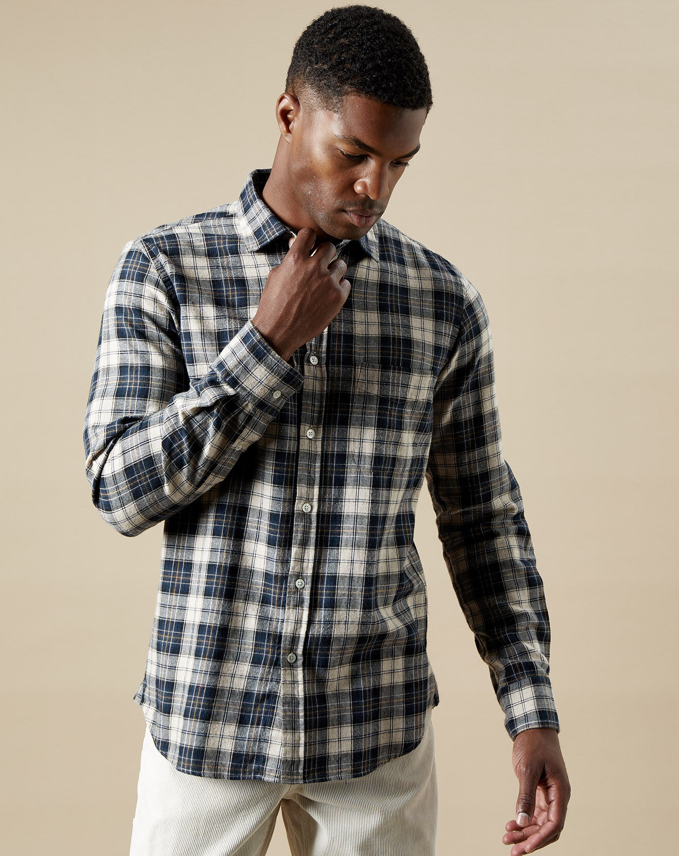 Hartford Chemise en Flanelle slim Storm à carreaux navy/natural/camel/chalk