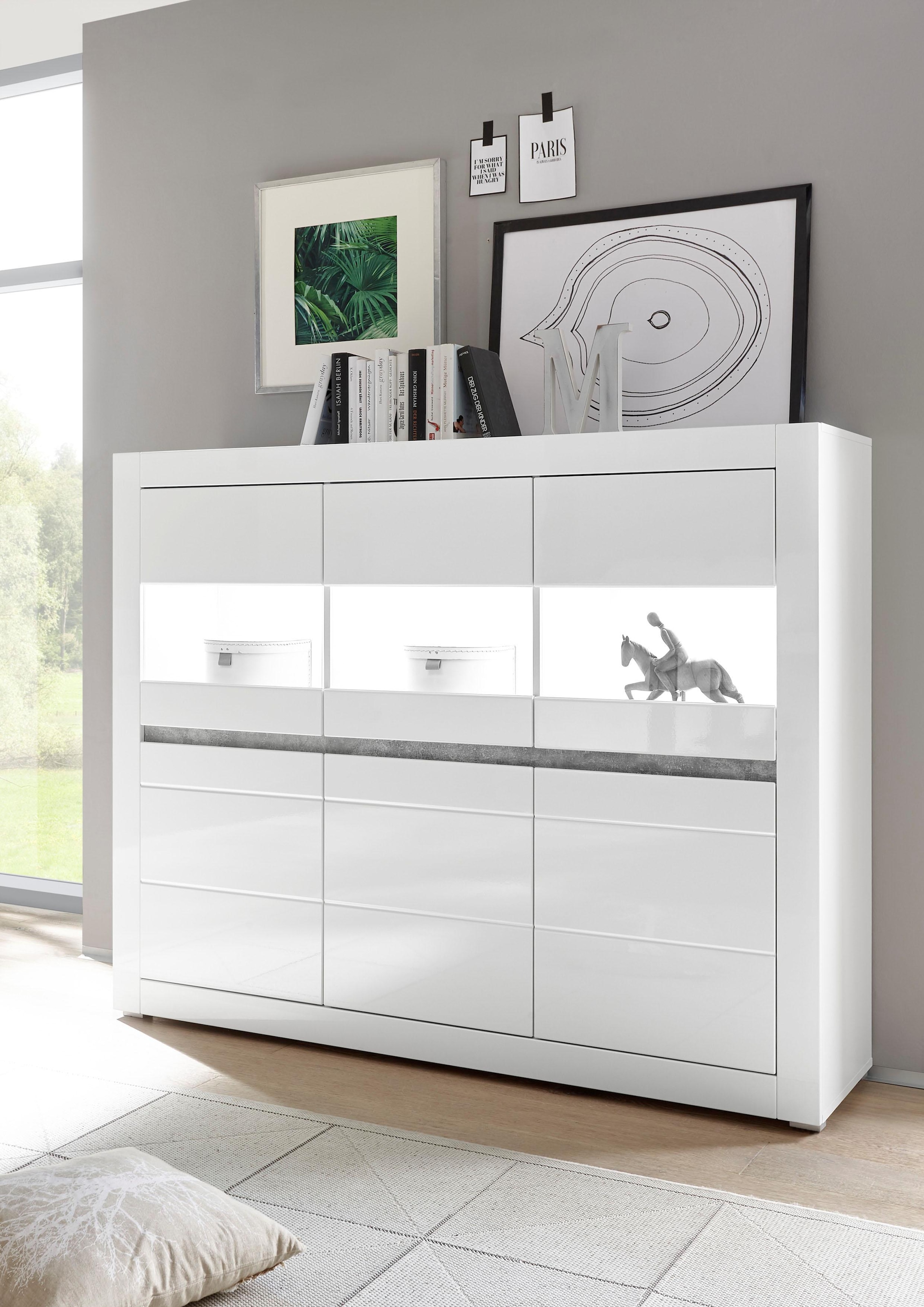 INOSIGN Highboard »Carat« Breite 164 cm, Blende in weiss und betonfarben im Lieferumfang