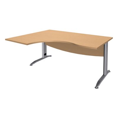 Bureau compact à gauche IDRA - L160 cm - Pieds alu - Plateau imitation Hêtre (Pieds de renfort obligatoire à rajouter - non inclus)
