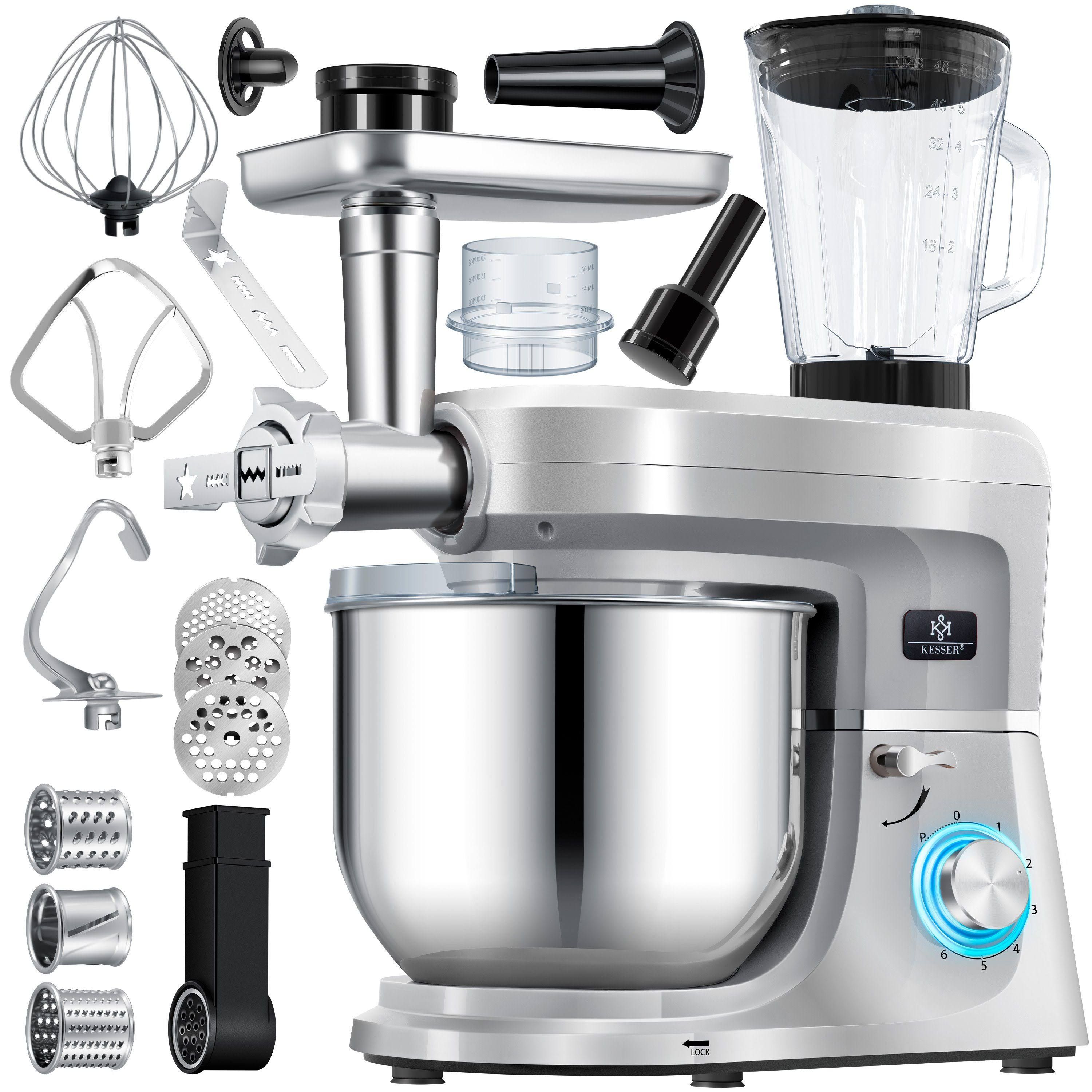 KESSER 3 in 1 Universal Küchenmaschine K-KM 3000 mit Fleischwolf Knetmaschine Multifuntionale Rührmaschine 5,5L Schüssel mit 3 Rührwerkzeuge 1,5L