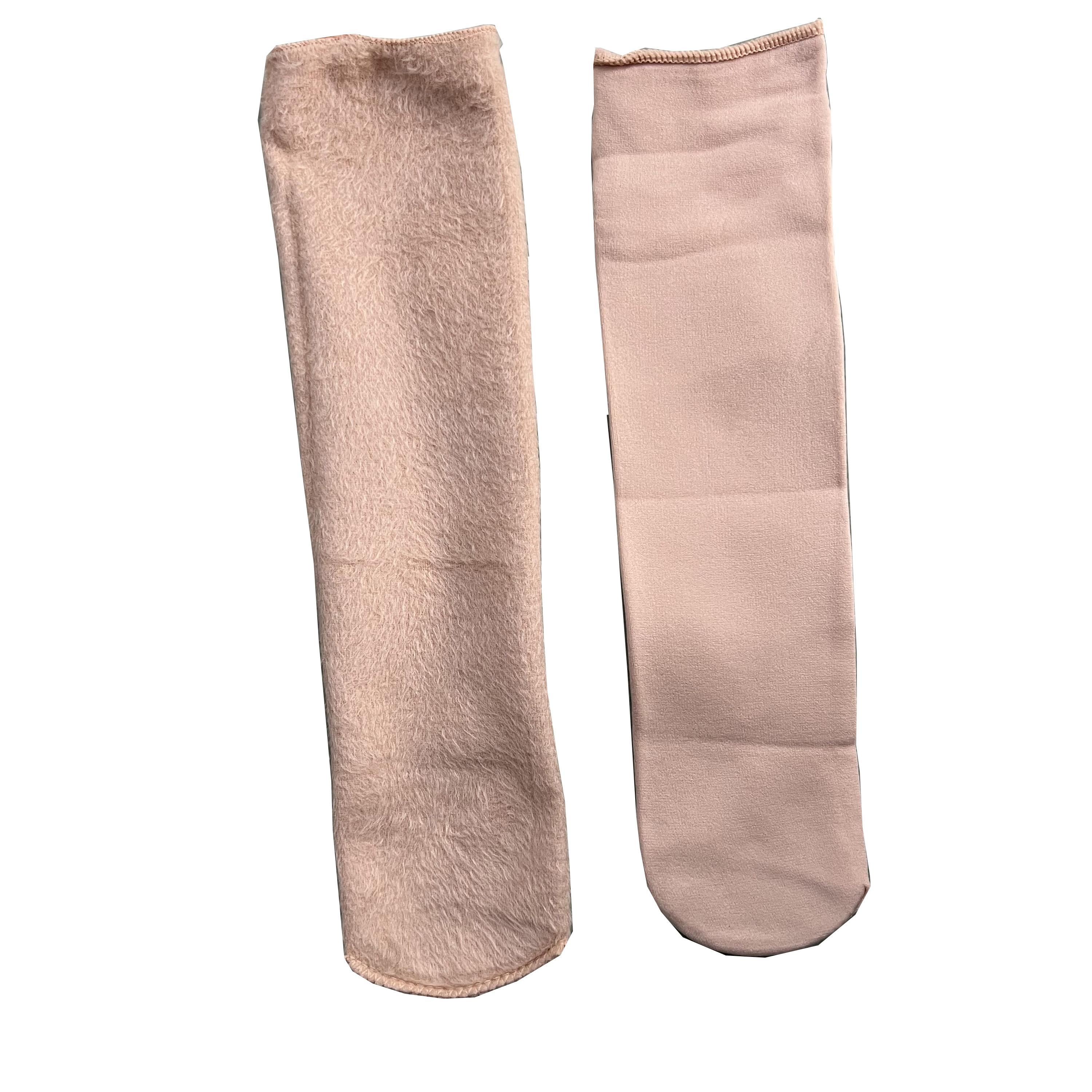 (1 Paar) Polyester Socken Winter Damen Füsslinge Plüsch gefüttert (One Size) - Nude