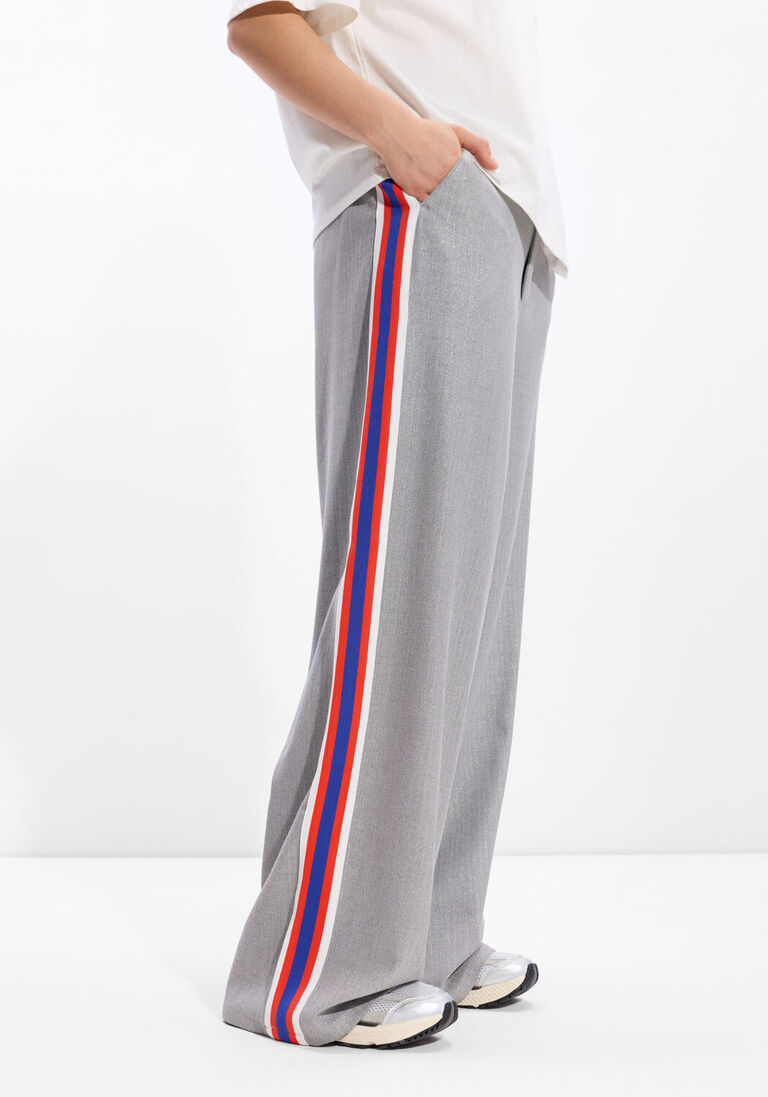 grijze alix the label wijde broek ladies woven coated herringbone pants