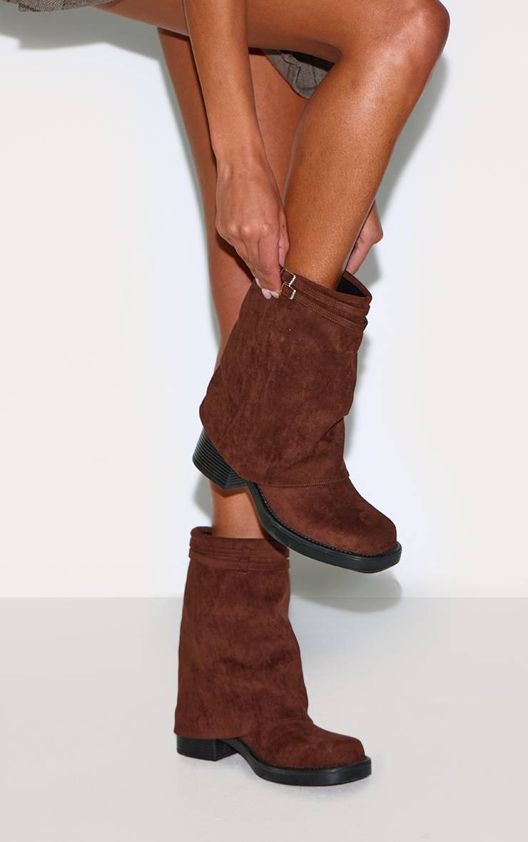 Chocolat Bottines À Bout Rond En Synthétiquecuir Avec Revers Et Sangle À Boucle