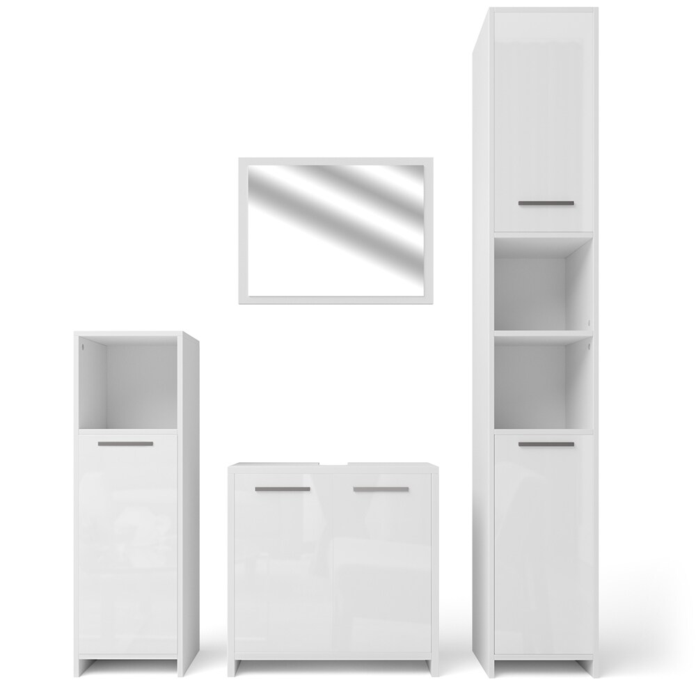 Vicco Badmöbel Set Kiko Badezimmer Spiegel Kommode Unterschrank Weiß / Weiß Hochglanz