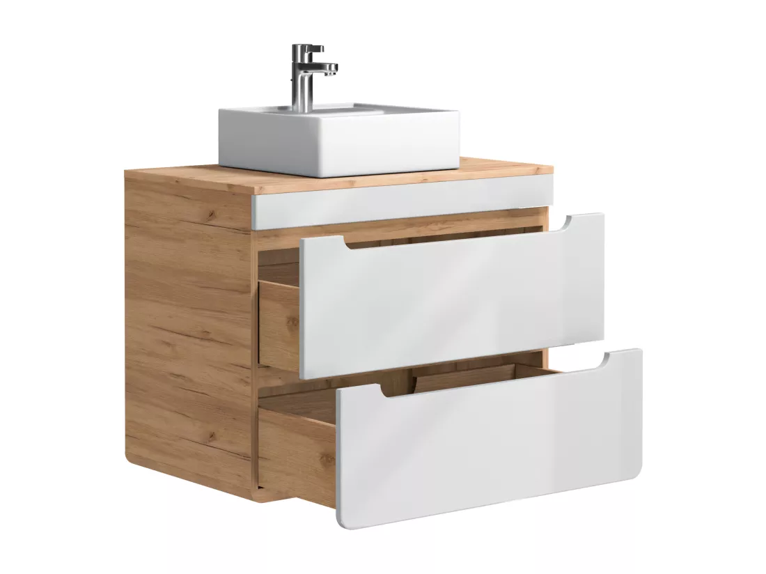 Meuble de salle de bain suspendu avec vasque à poser - Coloris naturel et blanc - 80 cm - ARUBA