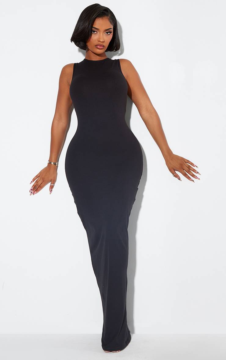 Noir Robe Maxi Moulante Sculptante À Dos Nageur