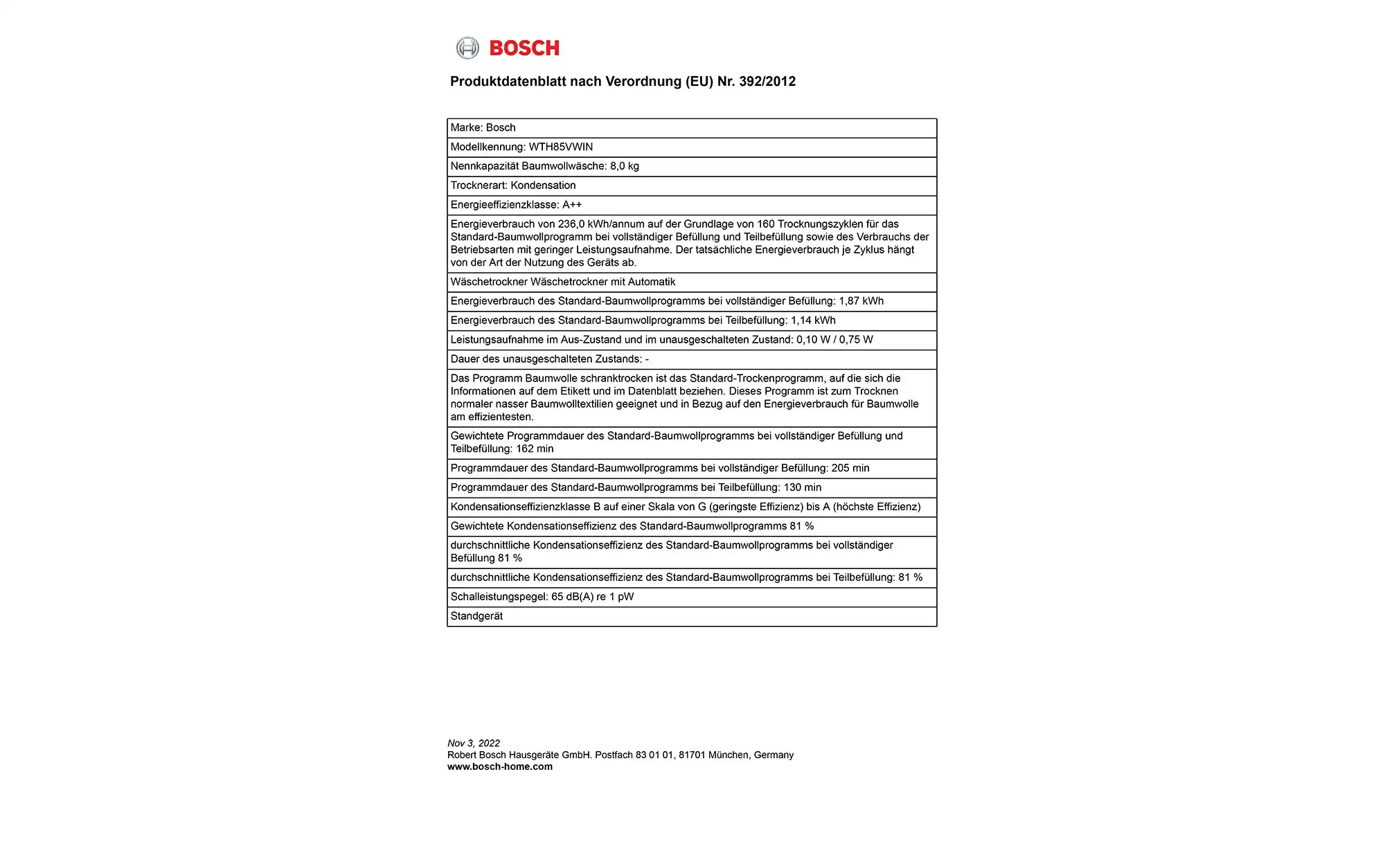 BOSCH Wärmepumpentrockner WTH85VWIN