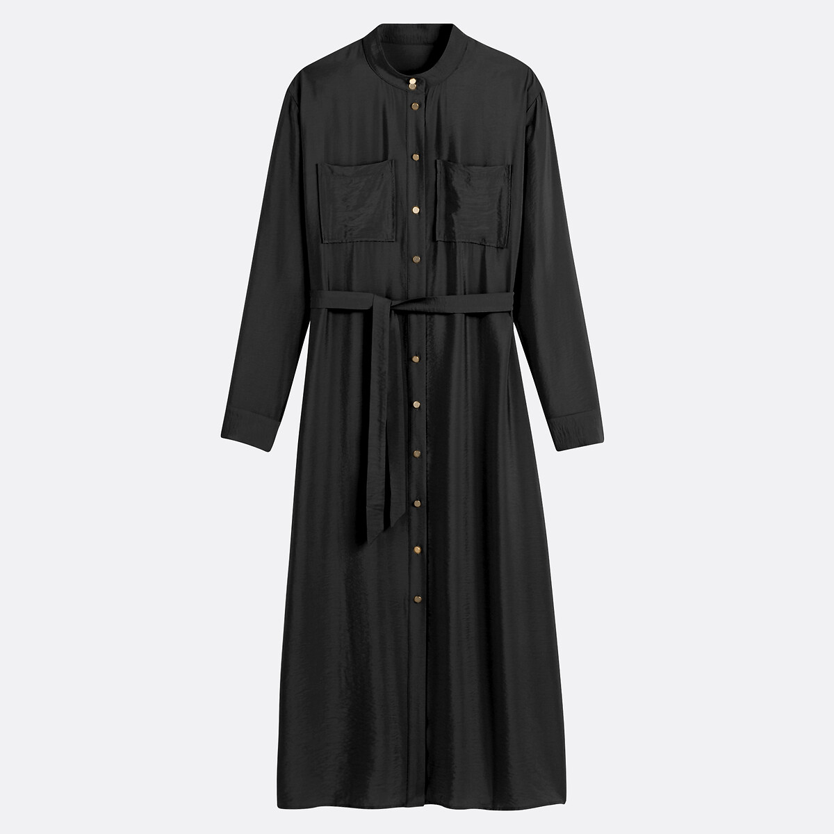 COLEÇÃO LA REDOUTE<br>Vestido longo reto com cinto e gola mandarim
