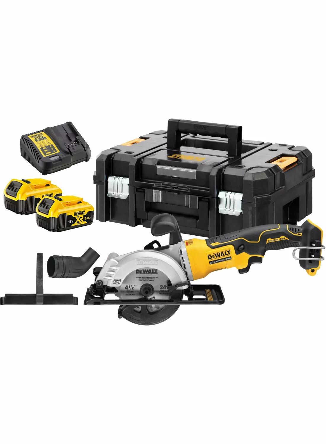 DeWALT DCS571P2-QW 18V Li-ion Accu Cirkelzaag set (2x 5.0Ah) in TSTAK koffer - 115 mm - koolborstelloos