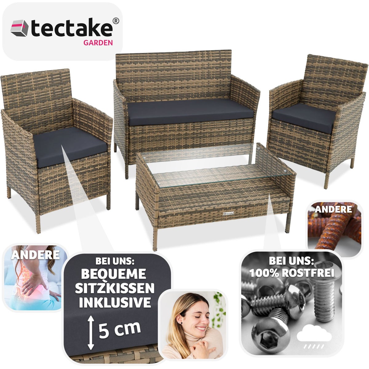 tectake Madeira rotan zitset voor 4 personen, eenvoudige montage