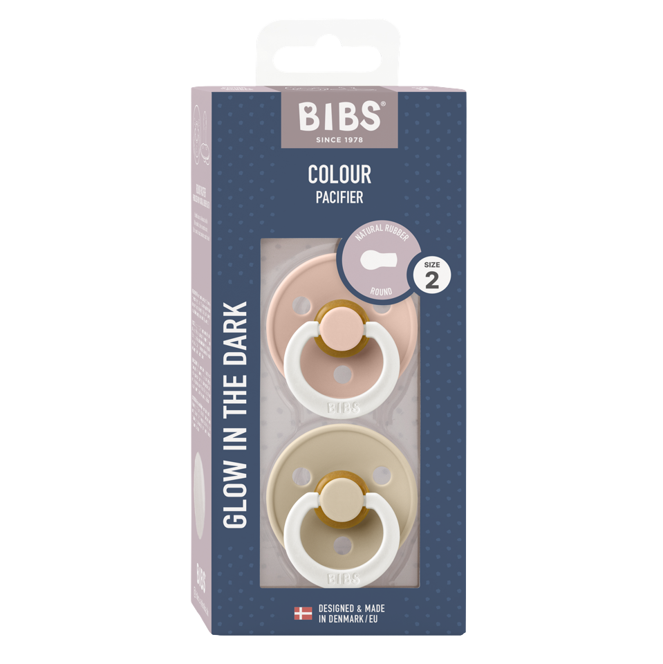 BIBS - Pacifier Colour 2 PACK - Blush GLOW/Vanilla GLOW - Size 2