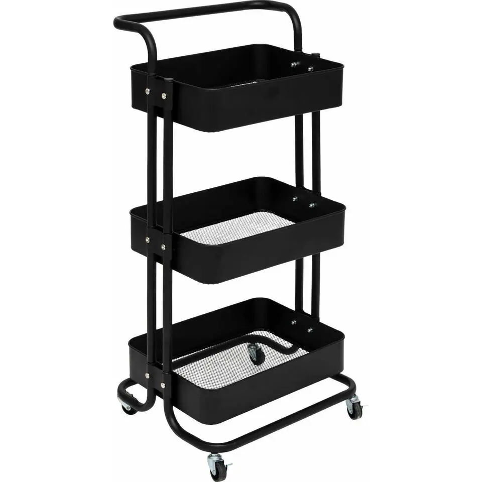 5Five Keuken/badkamer opberg trolley - 3 laags - zwart