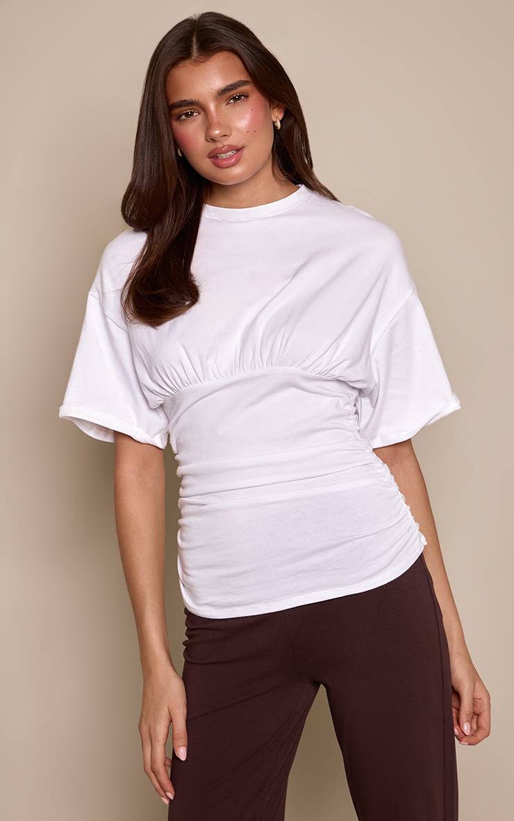 Blanc T-shirt En Coton Avec Détail Froncé À La Taille