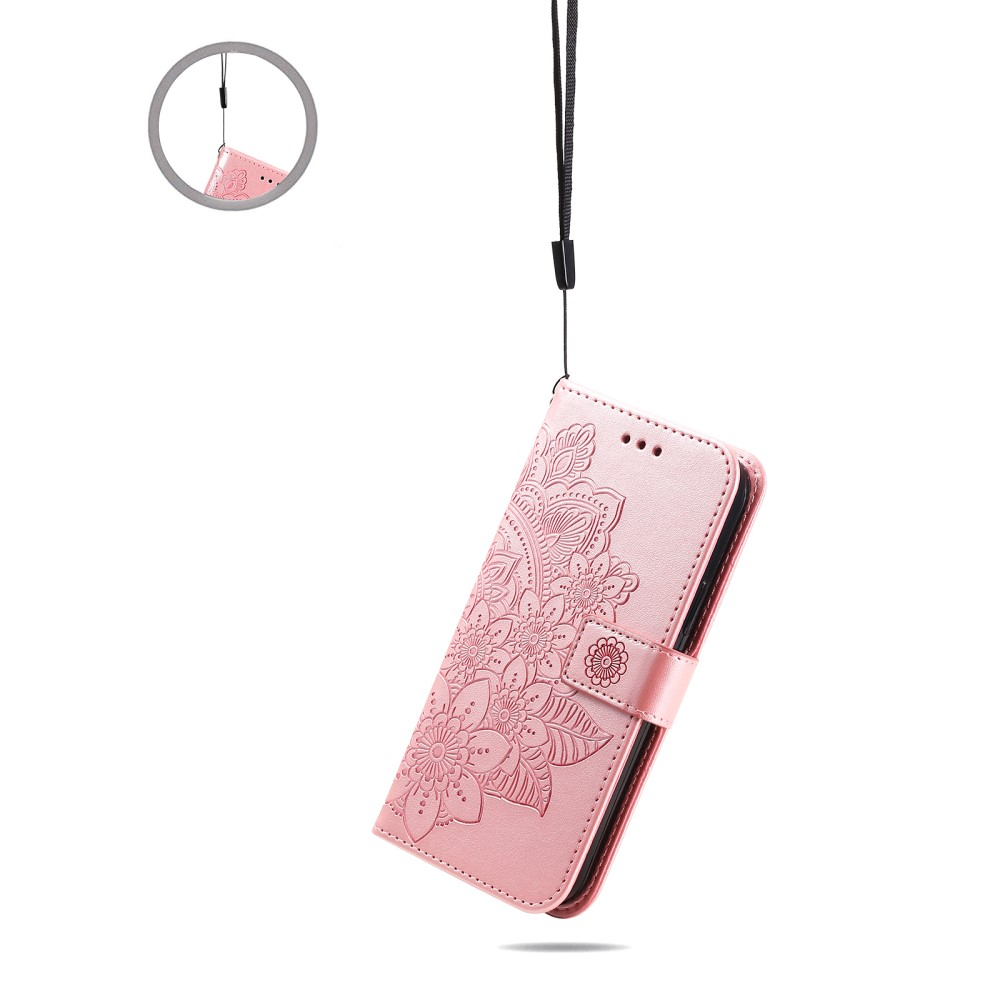 Samsung Galaxy S24 Ultra Leder Tasche Wallet - Mandala Flowers Imprint - Rosa