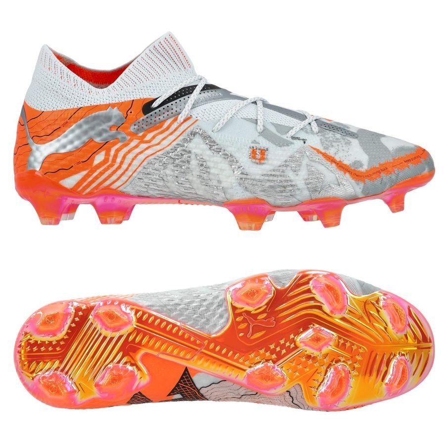 PUMA X Unisport Future 7 Ultimate FG/AG Conquer your Mountain - Blanc/Orange/Argenté ÉDITION LIMITÉE