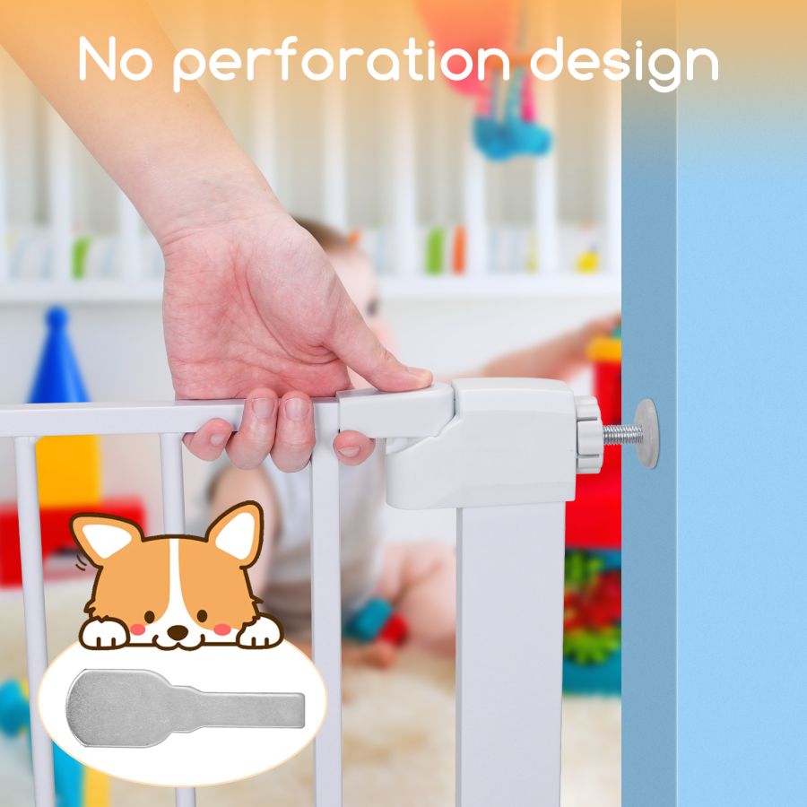 Portão de segurança infantil Nobleza com sistema de fechamento automático, sem necessidade de furação, barreira de pressão para bebês e cães em escadas e portas, abertura de 75 a 82 cm, branco.
