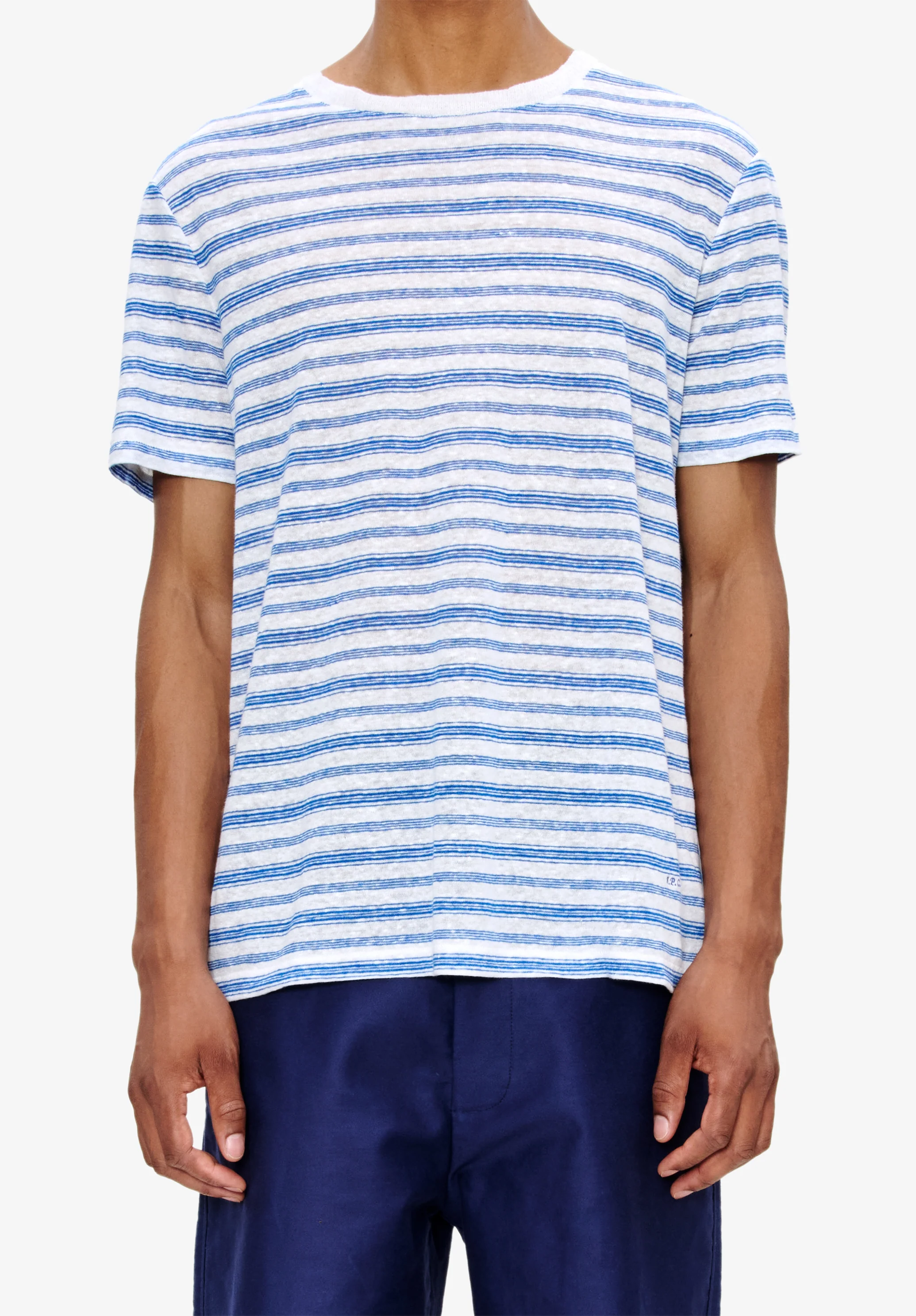 t-shirt manches courtes raye - Bleu