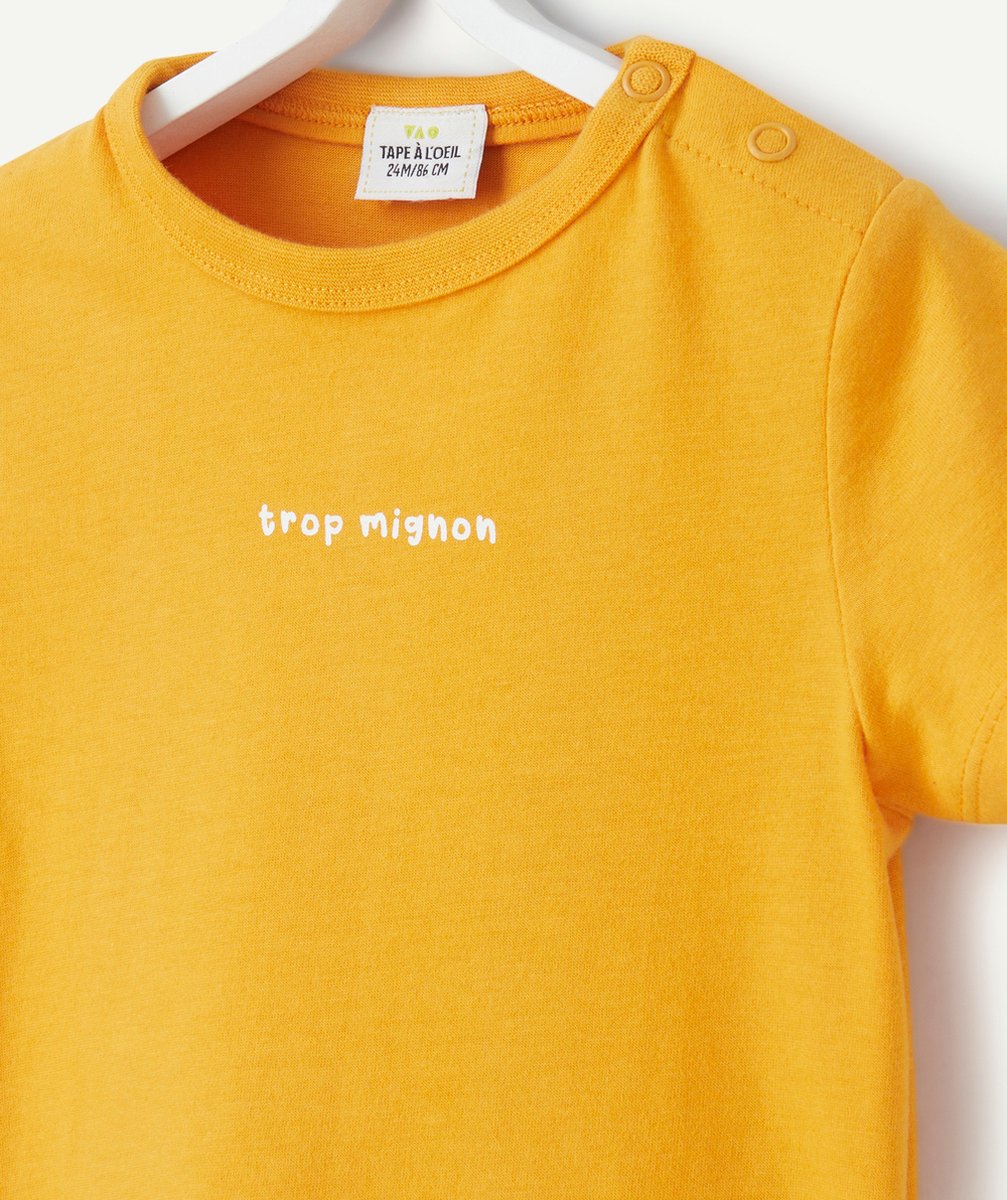 T-SHIRT À MANCHES COURTES BÉBÉ GARÇON EN COTON BIO JAUNE AVEC MESSAGE MIGNON