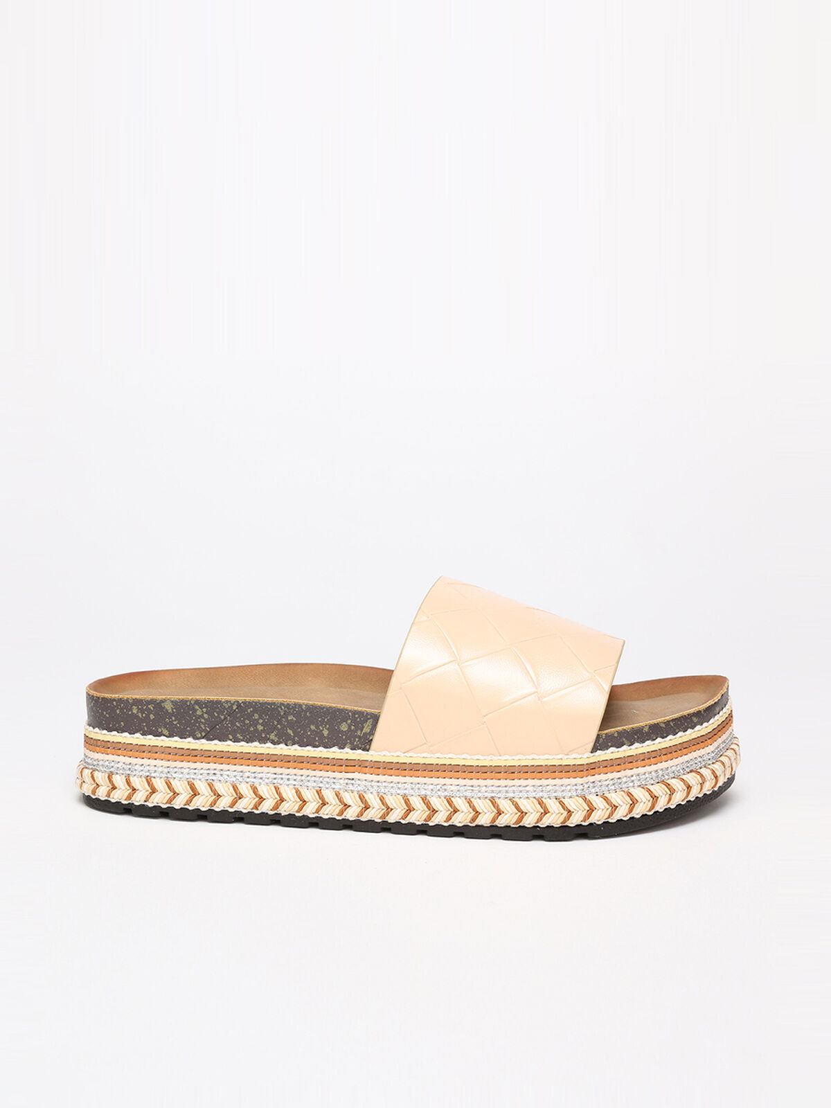 Mules à plateforme ethnique et strass- Beige