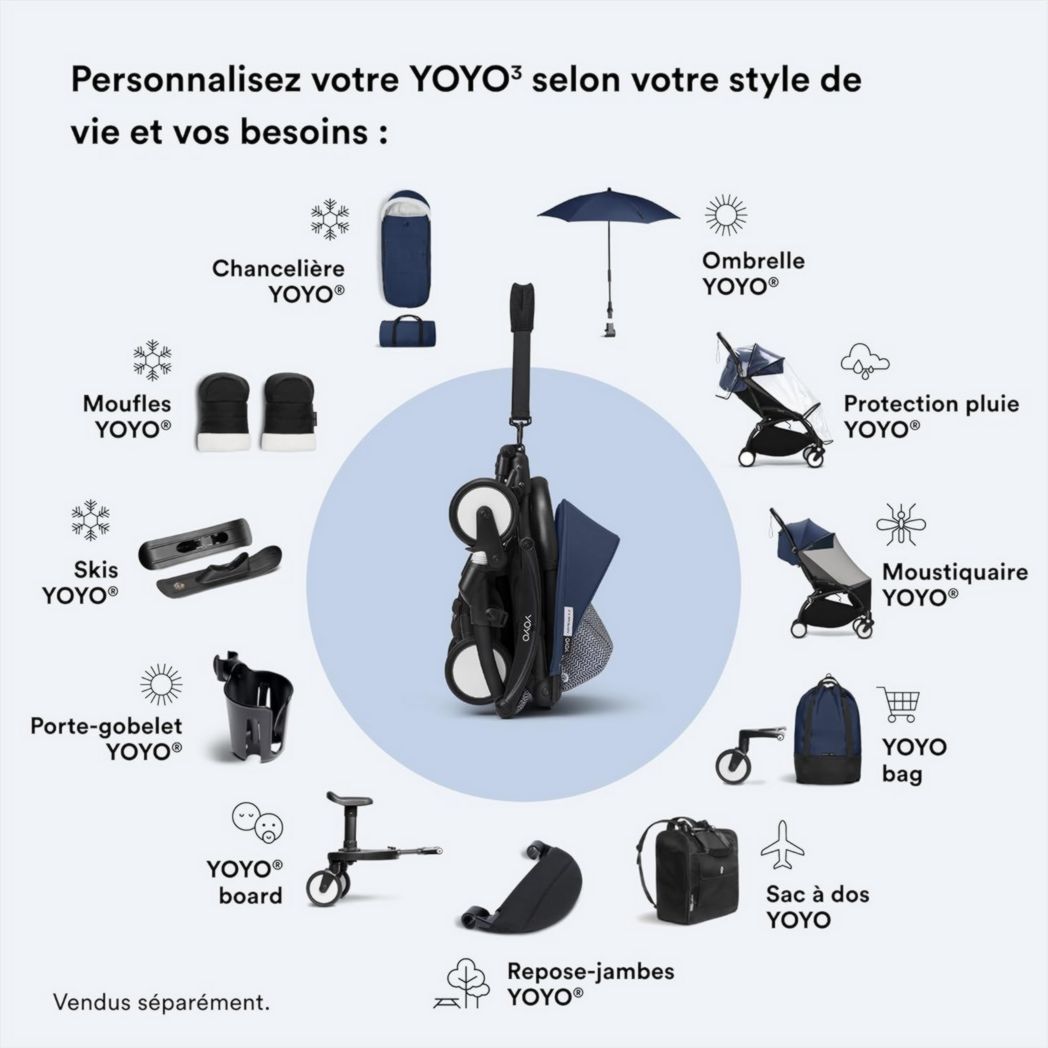 Poussette Stokke YOYO3 avec pack nouveau-né et pack couleur 6+ - Comprend un cadre noir, un pack couleur YOYO 6+ (gingembre) et un pack nouveau-né 0+ (gingembre)